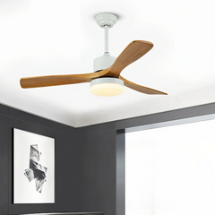 Ventilador de techo con luz y aspas de madera silencioso motor DC con temporizador Ø132 cm