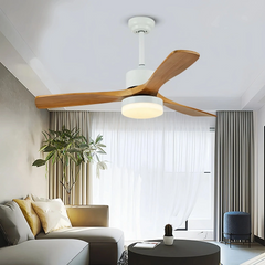 Ventilador de techo con luz y aspas de madera silencioso motor DC con temporizador Ø132 cm