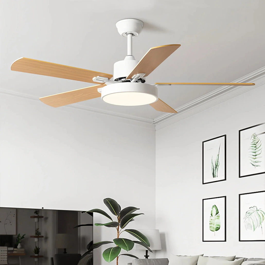 Ventilador de techo 5 aspas madera estilo nórdico con motor DC Ø 106 y 132 cm