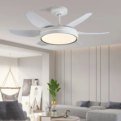 Ventilador de techo 5 aspas con luz blanco silencioso con motor DC y temporizador 130 cm para salón
