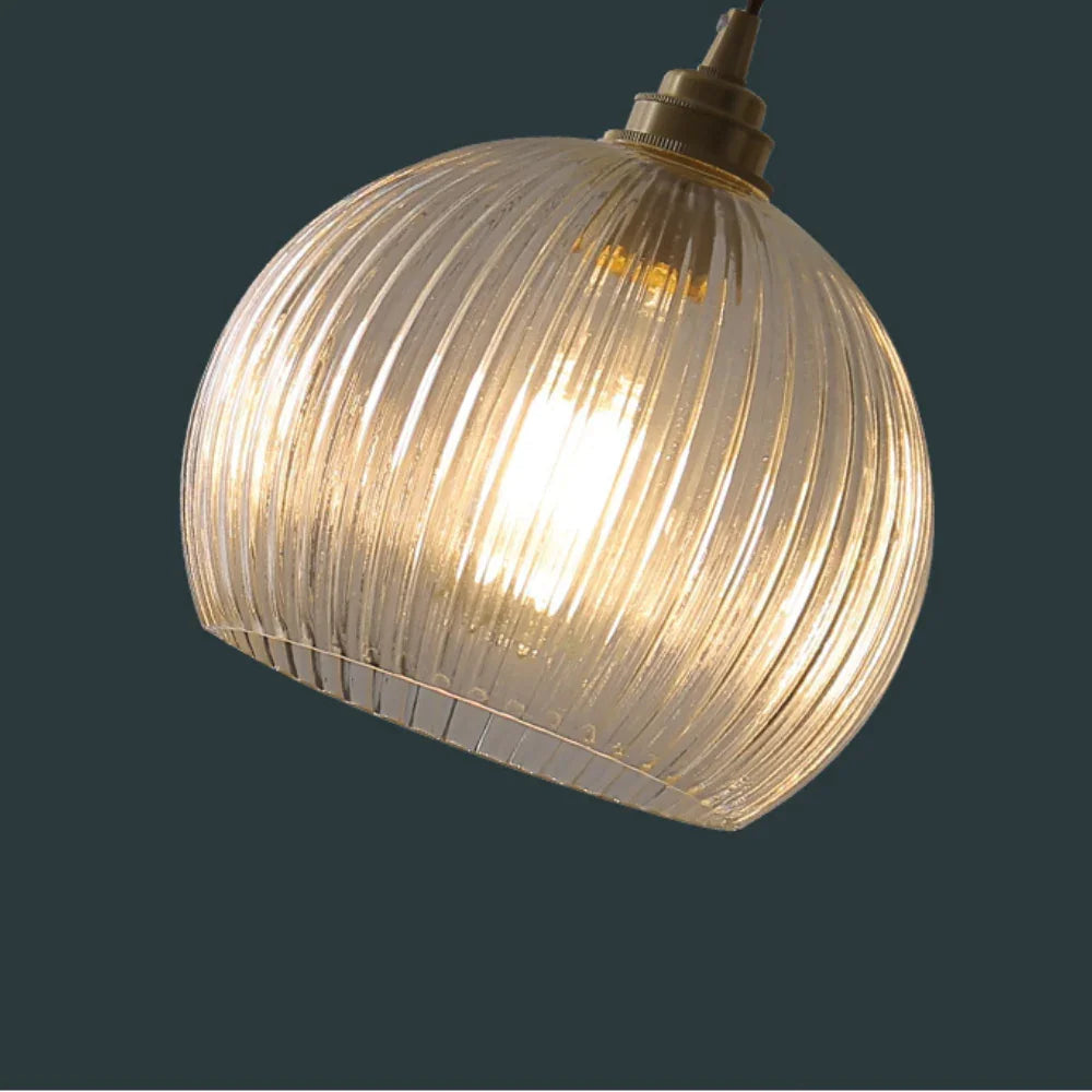 Luz colgante de vidrio esférico transparente a rayas