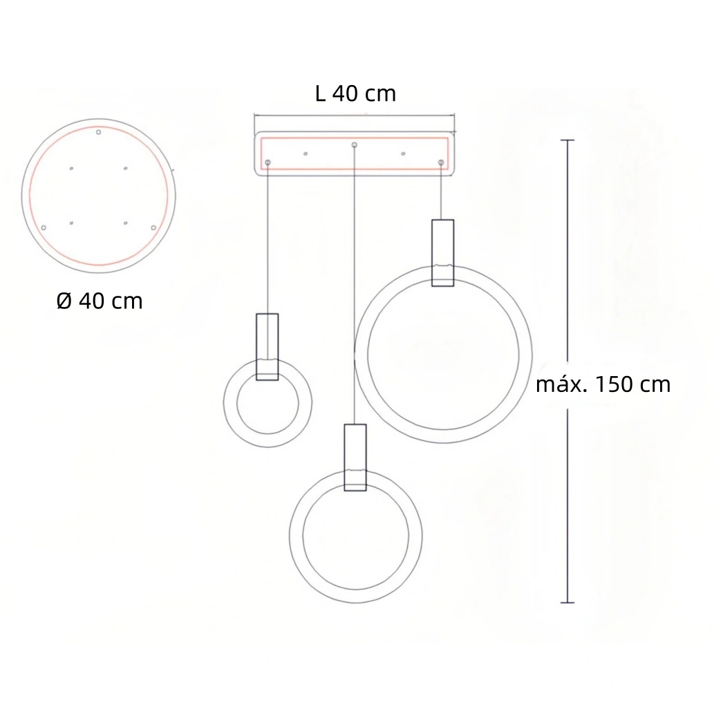 Lámpara colgante de anillos nórdica LED regulable de madera para escalera