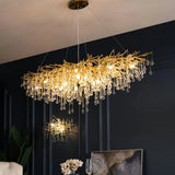 Lámpara de araña de cristal LED dorada de diseño lágrima para comedor