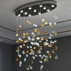 Lámpara colgante de cristal moderna ovalada multicolor con LED para salón