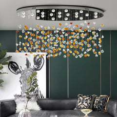 Lámpara colgante de cristal moderna ovalada multicolor con LED para salón