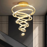 Lámpara colgante anillo de cristal dorado para escalera de lujo