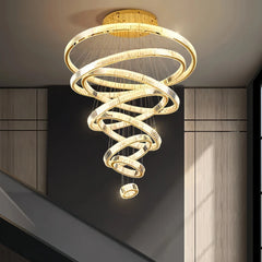 Lámpara colgante anillo de cristal dorado para escalera de lujo