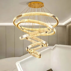 Lámpara colgante anillo de cristal dorado para escalera de lujo