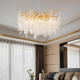 Lámpara de araña de cristal moderna dorada con LED diseño de pétalos para salón