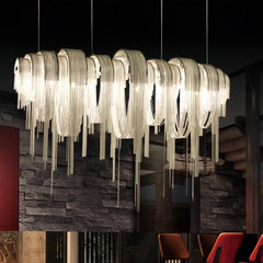 Lámpara colgante de flecos LED elegante de aluminio plateado para comedor