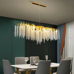 Lámpara de araña de cristal dorada elegante diseño floral para comedor