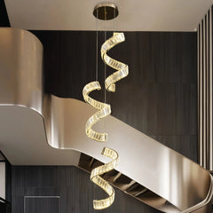 Lámpara de escalera colgante LED regulable de cristal en espiral moderna