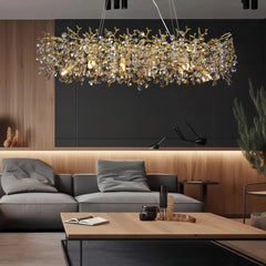 Lámpara colgante de cristal dorada LED tipo rama de lujo para comedor