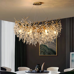 Lámpara colgante de cristal K9 dorada de lujo tipo rama para comedor