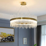 Lámpara colgante circular de cristal dorada regulable para salón moderno