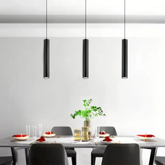 Lámpara colgante negra cilíndrica minimalista regulable en altura para comedor