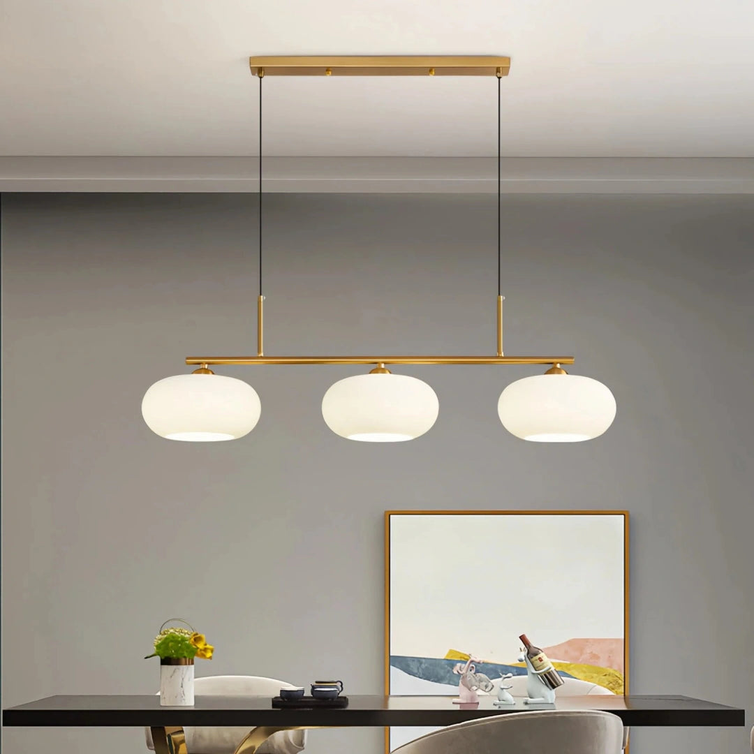 Lámpara colgante de tres luces LED regulable de vidrio moderno para comedor