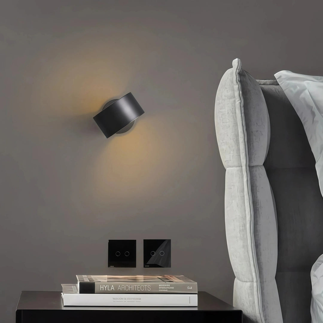 Aplique de pared latón LED moderno circular giratorio para dormitorio