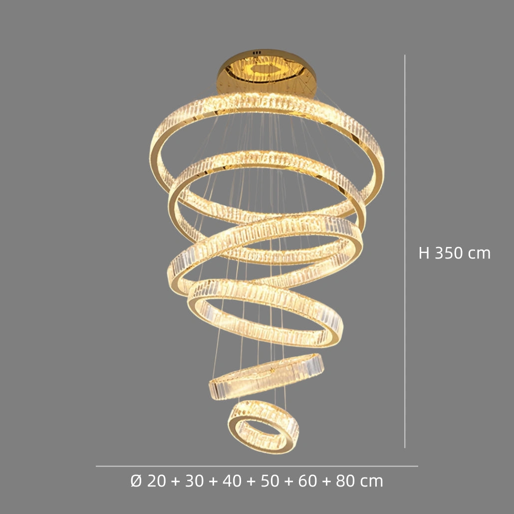 Lámpara colgante anillo de cristal dorado para escalera de lujo