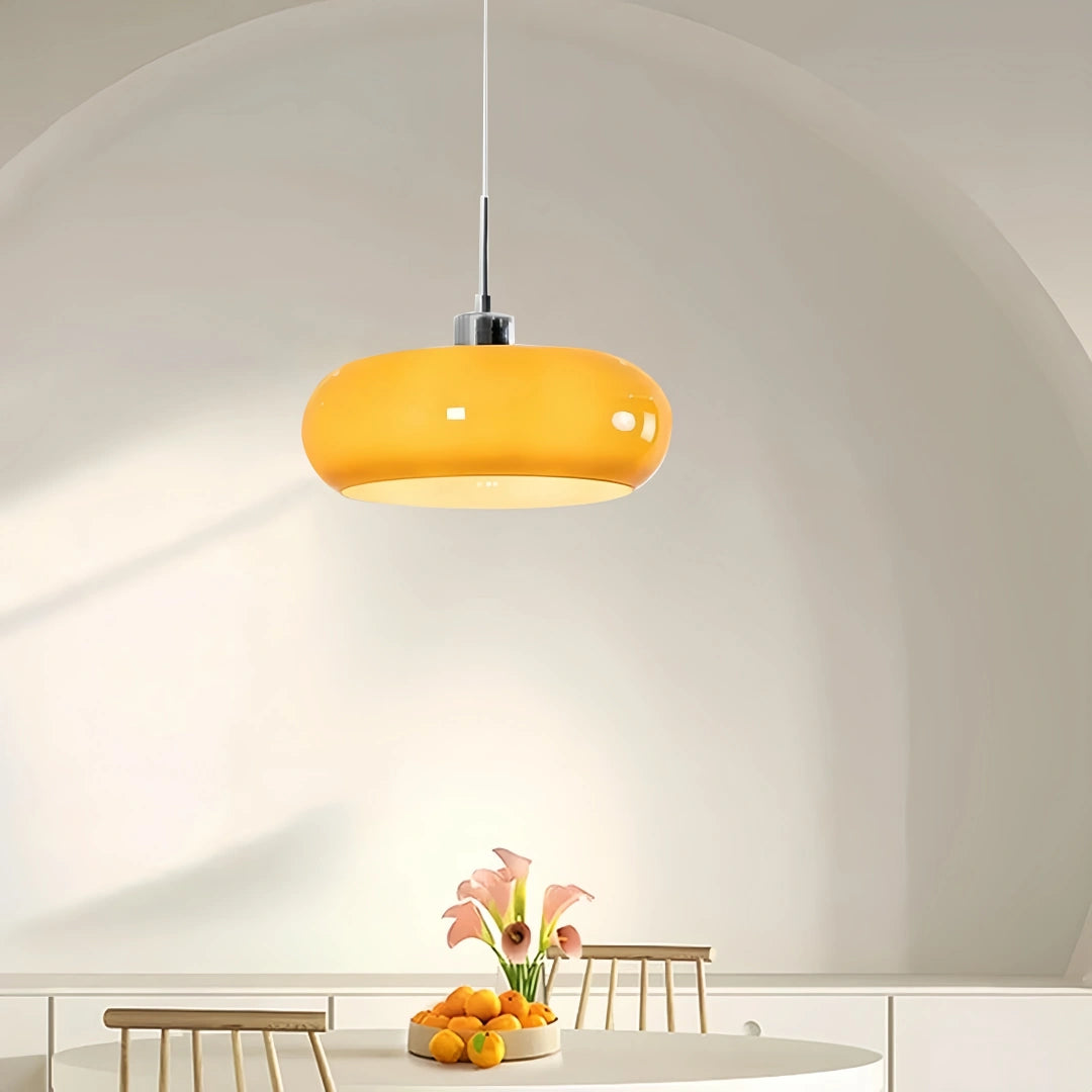 Lámpara colgante de vidrio estilo Bauhaus con LED para comedor