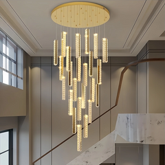 Lámpara colgante escalera larga de cristal dorado moderna led regulable