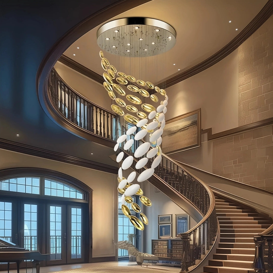 Lámpara colgante para escalera de vidrio diseño huevo de dragón dorado moderno