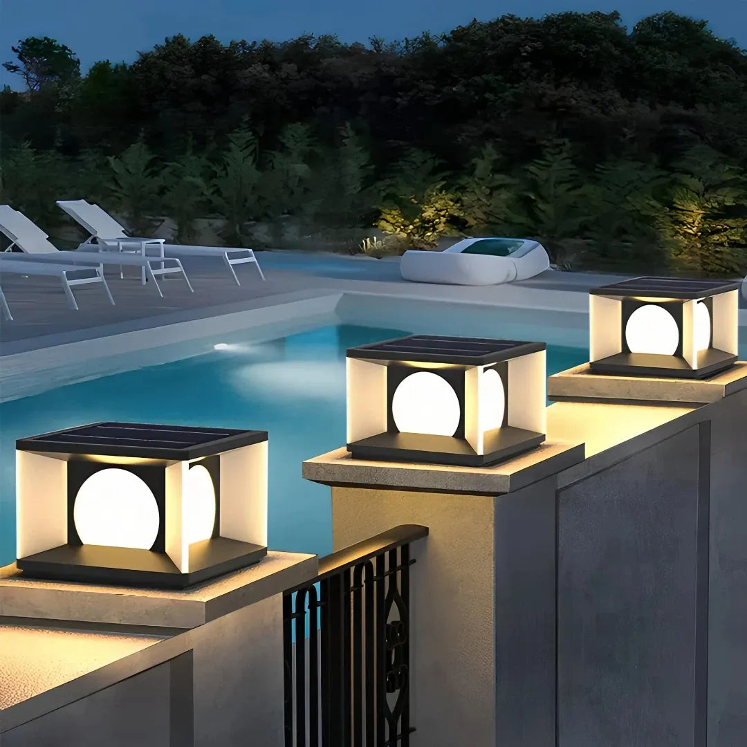 Lámpara sobremuro exterior solar LED negra IP65 moderna de jardín