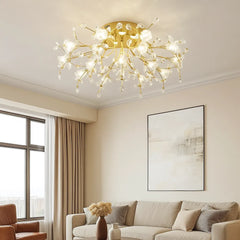 Lámpara de Techo de Cristales con Diseño Floral de Lujo para Salón