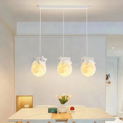 Lámpara colgante de tres luces LED infantil con diseño de osos y conejos para isla de cocina