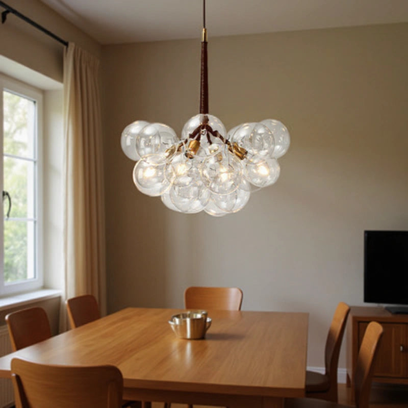 Lámpara de araña racimo moderna de vidrio regulable en altura para comedor