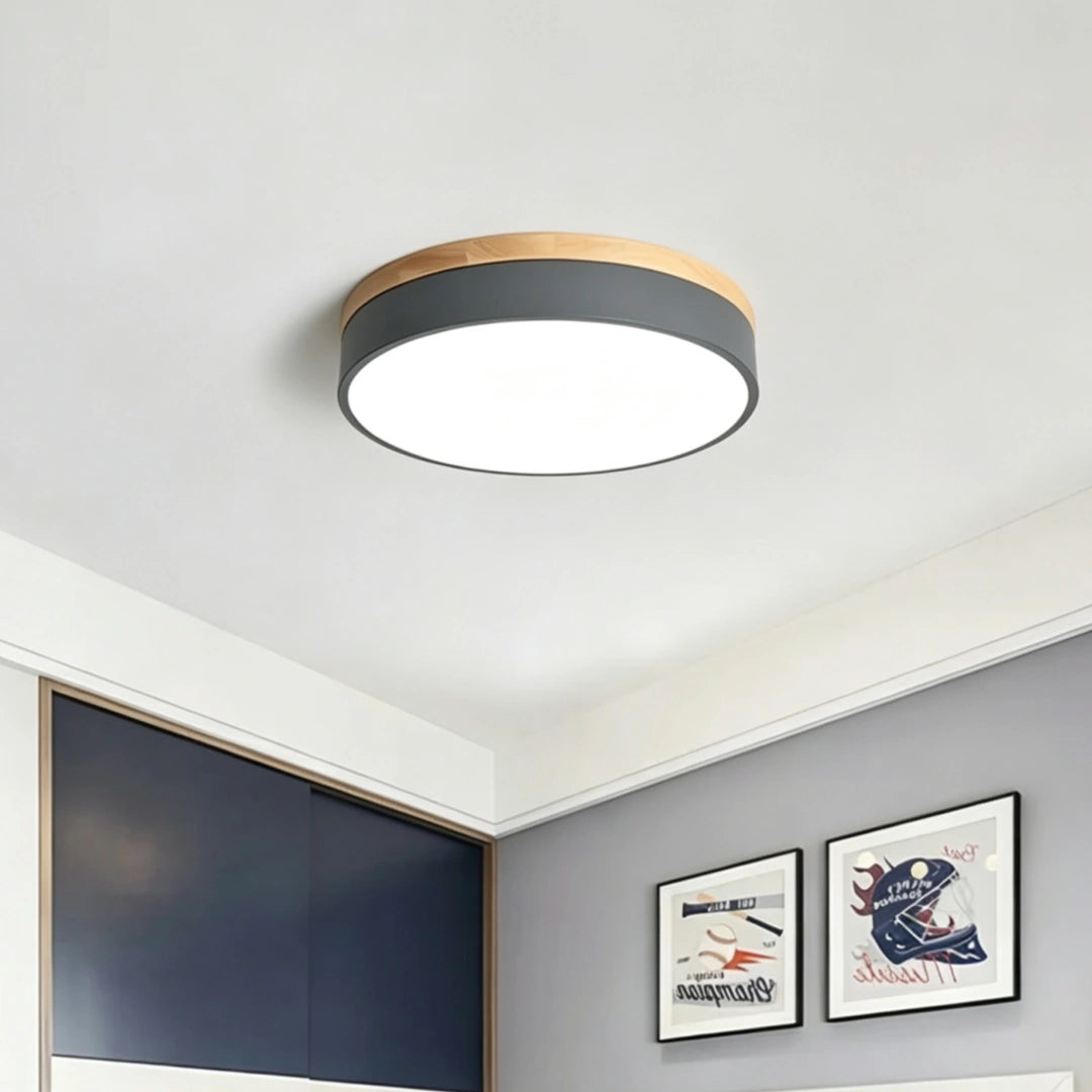 Plafón de techo redondo LED nórdico en tonos Morandi para dormitorio