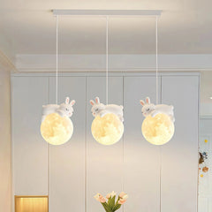 Lámpara colgante de tres luces LED infantil con diseño de osos y conejos para isla de cocina