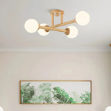 Lámpara de techo Sputnik de madera LED regulable para dormitorio, 4/6/8 luces