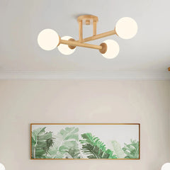 Lámpara de techo Sputnik de madera LED regulable para dormitorio, 4/6/8 luces