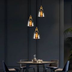 Lámpara colgante vintage de vidrio regulable en altura para comedor
