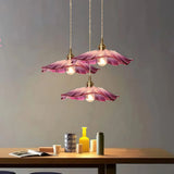 Lámpara colgante flor de cristal rosa vintage ajustable en altura para comedor