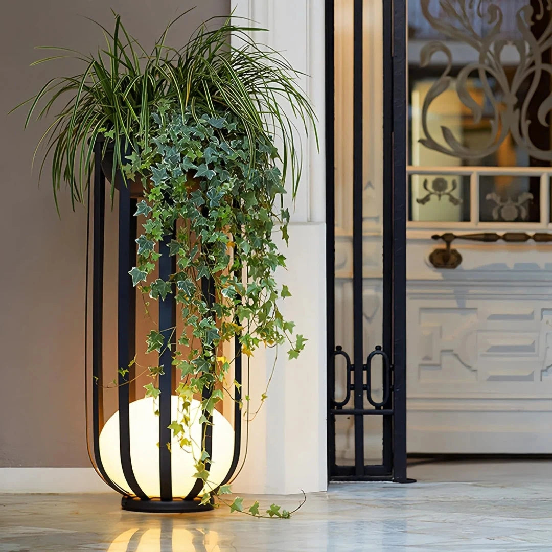 Lámpara de pie solar exterior LED IP65 moderna con soporte para plantas