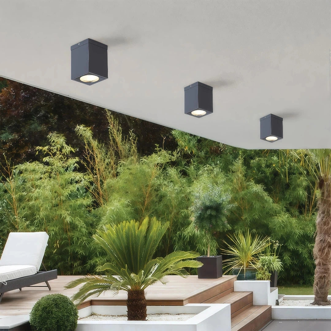 Foco de superficie LED IP65 rectangular negro moderno para pasillo