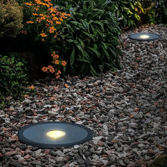 Luz solar de suelo LED moderna negra redonda IP65 para camino