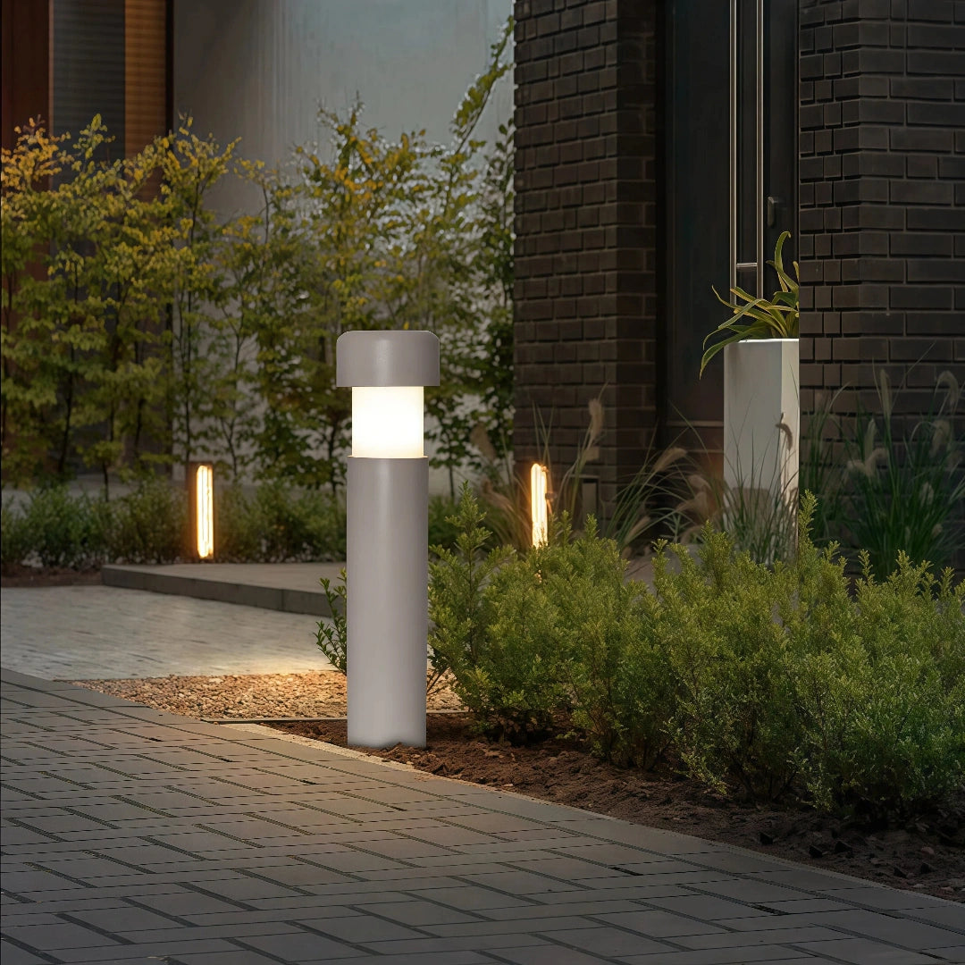 Baliza exterior de jardín LED IP65 en cemento diseño cilíndrico