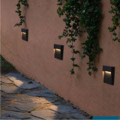 Baliza empotrable exterior LED IP65 con sensor de movimiento rectangular negra moderna
