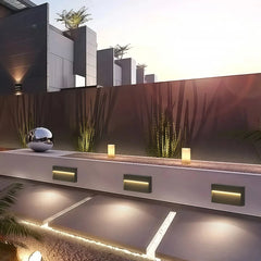 Baliza empotrable exterior LED IP65 con sensor de movimiento rectangular negra moderna