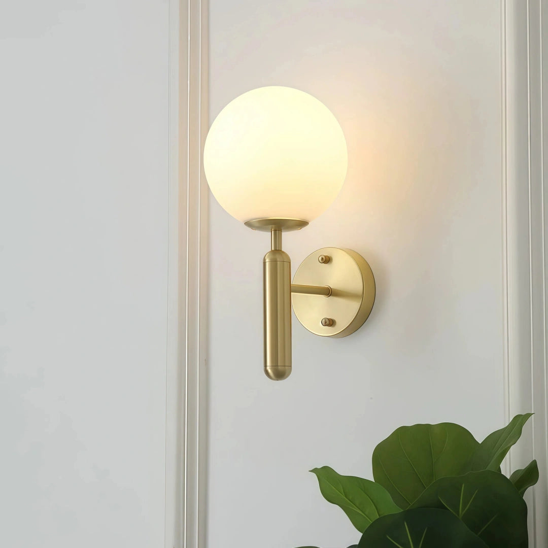 Aplique pared con bola de vidrio blanca LED moderno para mesita de noche