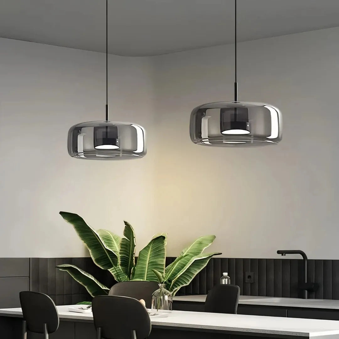 Lámpara colgante de vidrio moderna con LED regulable en altura para comedor