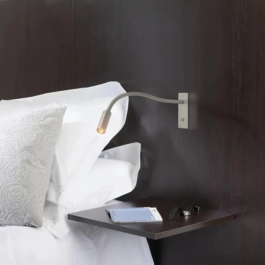 Aplique de pared de lectura LED con brazo flexible para mesita de noche