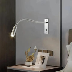 Aplique de pared led con brazo flexible orientable moderno para mesita de noche