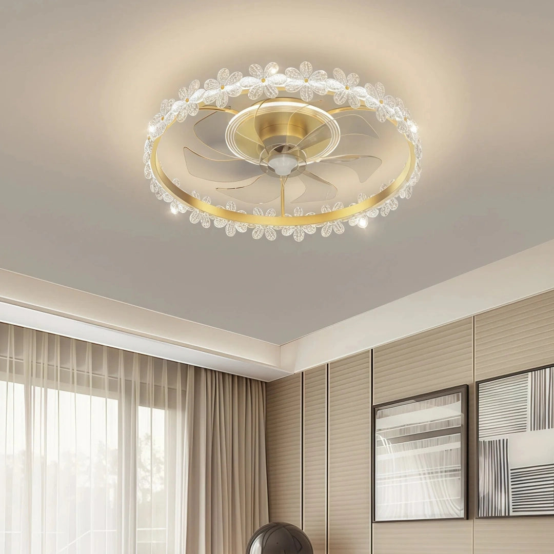 Ventilador de techo con diseño de flor dorado silencioso para dormitorio Ø50 cm
