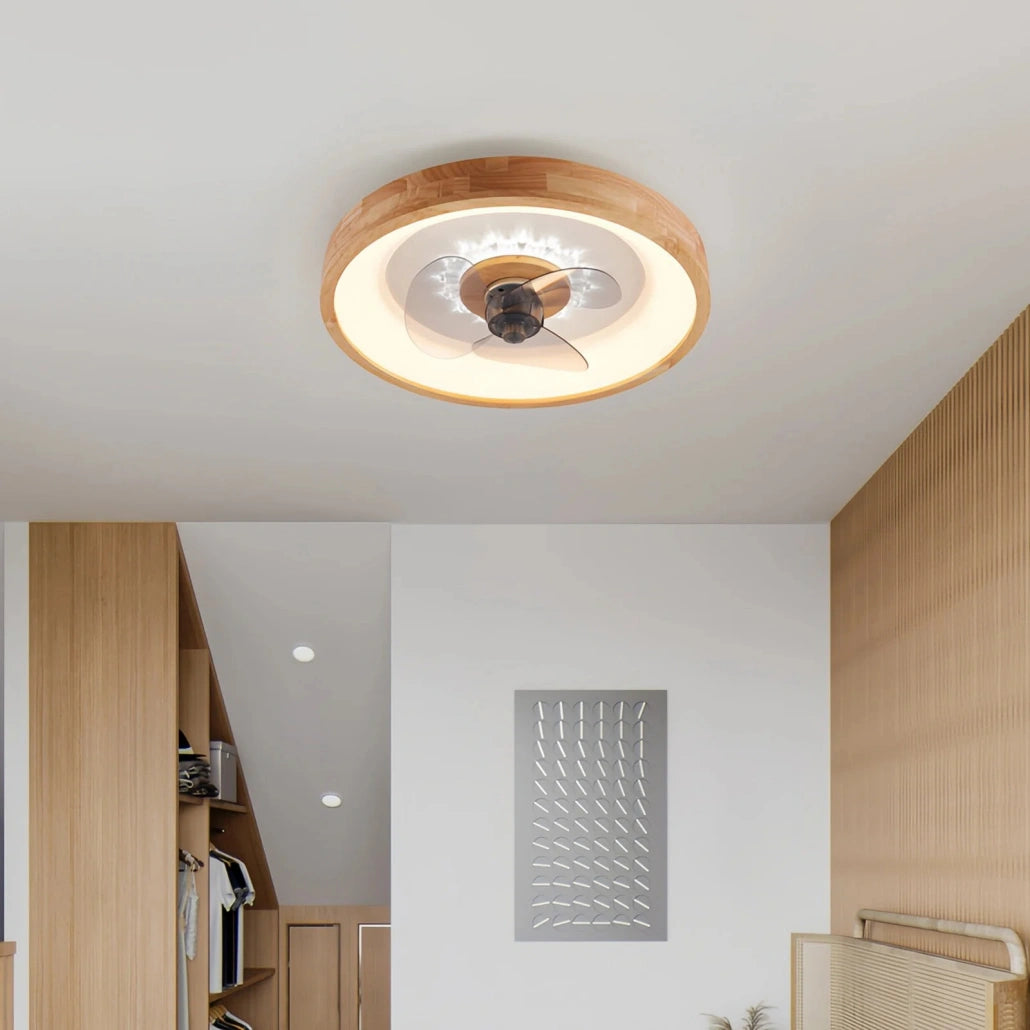Ventilador de techo de madera con luz regulable silencioso Ø50 cm para dormitorio