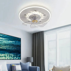 Ventilador de techo redondo con luz LED silencioso diseño moderno para dormitorio