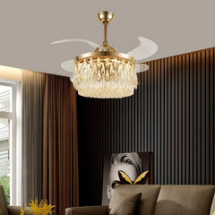 Ventilador de techo con luz LED y aspas plegables dorado con cristal Ø107 cm